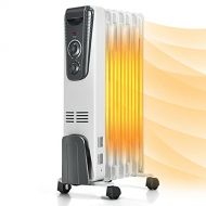 GOFLAME Electric Oil Filled Radiator Heater with Wheels, Portable Space Heater with Adjustable Thermostat, Tip-over & Overheated Protection, Energy Saving Mini Heater for Home and