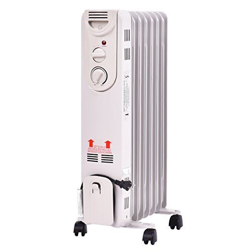  GOFLAME Oil Filled Radiator Heater with Wheels, 1500W Quiet Operation, Portable Home Office Space Heater with Adjustable Thermostat, Tip-over & Overheated Protection, 3 Heat Settin