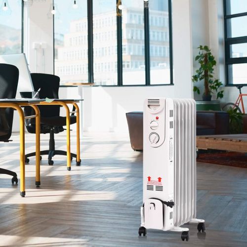  GOFLAME Oil Filled Radiator Heater with Wheels, 1500W Quiet Operation, Portable Home Office Space Heater with Adjustable Thermostat, Tip-over & Overheated Protection, 3 Heat Settin