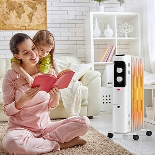  GOFLAME 1500W Oil Filled Radiator Heater, Electric Space Heater with 3 Heating Modes, Adjustable Thermostat, Tip-Over & Overheat Protection, Powerful Oil Heater for Home and Office