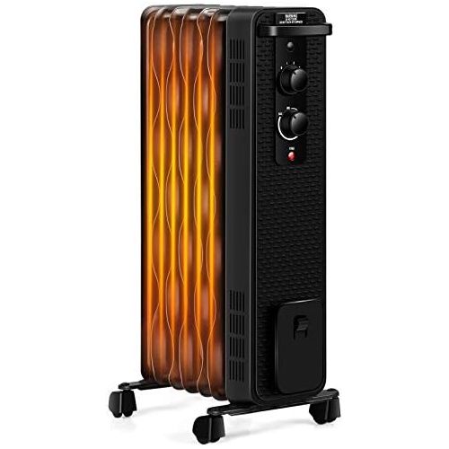  GOFLAME 1500W Oil Filled Radiator Heater Portable, Powerful Space Heater w/ 3 Heating Modes & Adjustable Thermostat, Tip-Over & Overheat Protection, Electric Heater for Home Office