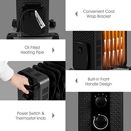  GOFLAME 1500W Oil Filled Radiator Heater Portable, Powerful Space Heater w/ 3 Heating Modes & Adjustable Thermostat, Tip-Over & Overheat Protection, Electric Heater for Home Office