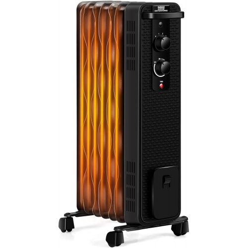  GOFLAME 1500W Oil Filled Radiator Heater Portable, Powerful Space Heater w/ 3 Heating Modes & Adjustable Thermostat, Tip-Over & Overheat Protection, Electric Heater for Home Office