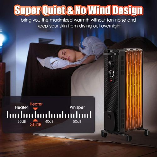  GOFLAME 1500W Oil Filled Radiator Heater Portable, Powerful Space Heater w/ 3 Heating Modes & Adjustable Thermostat, Tip-Over & Overheat Protection, Electric Heater for Home Office