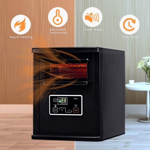  GOFLAME Infrared Electric Space Heater with Remote Control, 1500W Portable Room Heater with Digital Thermostat and Timer, Tip-over & Overheated Protection