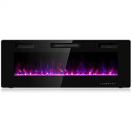 GOFLAME 50 Inch Electric Fireplace Recessed and Wall Mounted, Fireplace Heater in-Wall Built with Remote Control, Timer, Touch Screen, Adjustable Color