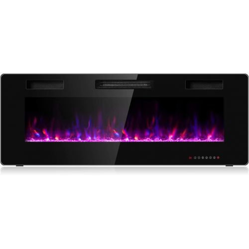  GOFLAME 50 Inch Electric Fireplace Recessed and Wall Mounted, Fireplace Heater in-Wall Built with Remote Control, Timer, Touch Screen, Adjustable Color