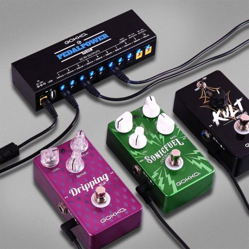  GOKKO Guitar Pedal Power Supply with 10 Isolated DC Output for 9V/12V/18V Effect Pedals and 1 USB Output for Phone or Tablet