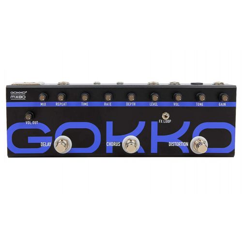  GOKKO AXE MX80 Guitar Multi Effect Pedal, 3 Types Effect: Delay, Chorus, Distortion, w/FX Loop, Built-in Pedal Tuner, AUX Port, AUX/6.35mm Output