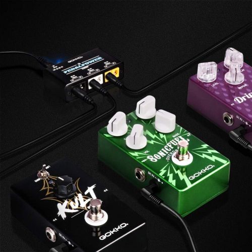  GOKKO Mini Guitar Pedal Power Supply 6 Isolated Outputs DC 9V 100mA/300mA/600mA 2Way Universal Effect Pedal Power Supplies with Smart Short Circuit and Over Current Protection