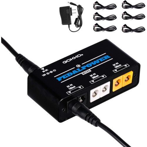  GOKKO Mini Guitar Pedal Power Supply 6 Isolated Outputs DC 9V 100mA/300mA/600mA 2Way Universal Effect Pedal Power Supplies with Smart Short Circuit and Over Current Protection