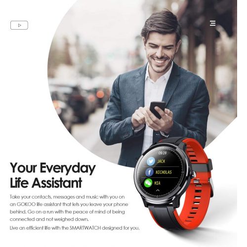  [아마존 핫딜] GOKOO Smart Watch Sport Activity Tracker Waterproof Smartwatch for Men with Blood Pressure Heart Rate Sleep Monitor Breathing Train Step Distance Calorie Full Touch Camera Music Co