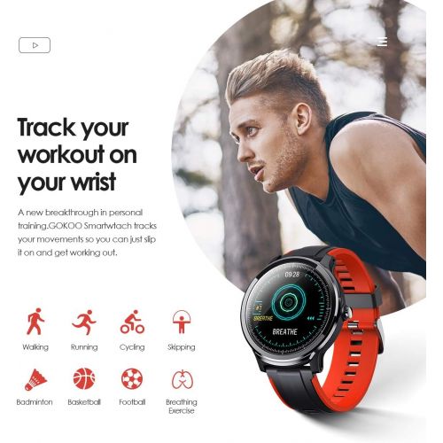  [아마존 핫딜] GOKOO Smart Watch Sport Activity Tracker Waterproof Smartwatch for Men with Blood Pressure Heart Rate Sleep Monitor Breathing Train Step Distance Calorie Full Touch Camera Music Co