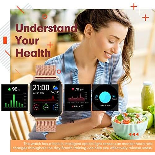  [아마존베스트]Gokoo Womens Smartwatch, 1.4 Inch, IPS HD Touchscreen Fitness Tracker, IP68 Waterproof, SpO2 Stopwatch, Pedometer Watch with Sleep Monitor, Heart Rate Monitor, Music Control, Watch