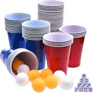 16 Oz Plastic Party Cups in Red and Blue (60 Pack) with 10 Pack ping Pong Balls, Cup Pong Game Set for Drinks, Soda, Punch, Barbecues, Picnics - Stock Your Home