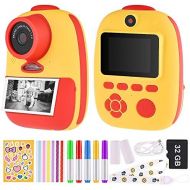 [아마존베스트]GOLDGE Instant Camera Kids Camera Digital Photo Camera Selfie Video Camera with 3 Rolls of Printing Paper 32G Memory Cards Lanyard Stickers Photo Corner Stickers Gift for Children