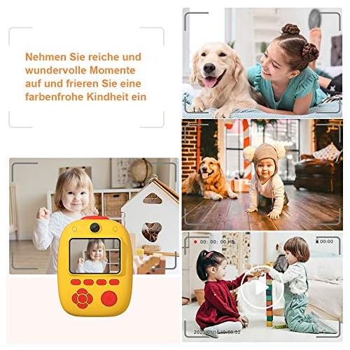  [아마존베스트]GOLDGE Instant Camera Kids Camera Digital Photo Camera Selfie Video Camera with 3 Rolls of Printing Paper 32G Memory Cards Lanyard Stickers Photo Corner Stickers Gift for Children