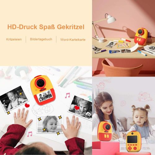  [아마존베스트]GOLDGE Instant Camera Kids Camera Digital Photo Camera Selfie Video Camera with 3 Rolls of Printing Paper 32G Memory Cards Lanyard Stickers Photo Corner Stickers Gift for Children