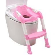 GOLDNCONN Portable and Durable Children Potty Seat with Ladder Kids Toilet Folding Potty Chair Training (Pink L)