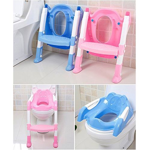  GOLDNCONN Portable and Durable Children Potty Seat with Ladder Kids Toilet Folding Potty Chair Training (Pink L)