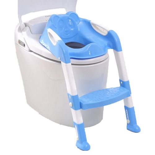  GOLDNCONN Portable and Durable Children Potty Seat with Ladder Kids Toilet Folding Potty Chair Training (Blue L)