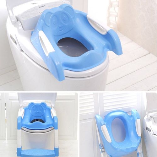  GOLDNCONN Portable and Durable Children Potty Seat with Ladder Kids Toilet Folding Potty Chair Training (Blue L)