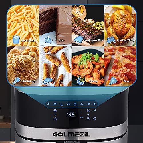  GOLMEZIL Air Fryer 5.5 L XXL, Deep Fryer, 1500 W Fryer Airfryer, Hot Air Fryer with Digital LED Touch Screen, 8 Programmes, Preheating and Keeping Warm, 100 Recipe Booklet, Oil Not