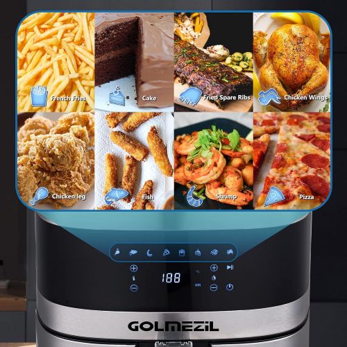  GOLMEZIL Air Fryer 5.5 L XXL, Deep Fryer, 1500 W Fryer Airfryer, Hot Air Fryer with Digital LED Touch Screen, 8 Programmes, Preheating and Keeping Warm, 100 Recipe Booklet, Oil Not