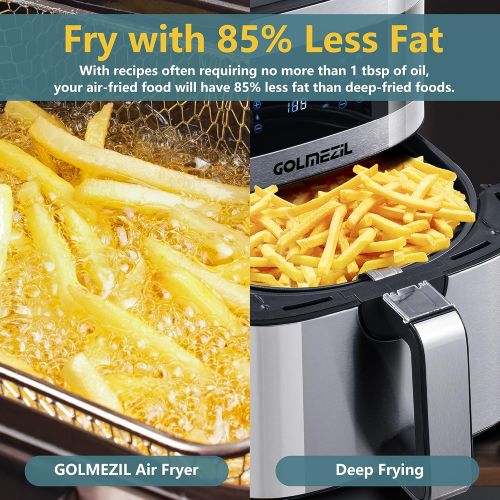  GOLMEZIL Air Fryer 5.5 L XXL, Deep Fryer, 1500 W Fryer Airfryer, Hot Air Fryer with Digital LED Touch Screen, 8 Programmes, Preheating and Keeping Warm, 100 Recipe Booklet, Oil Not