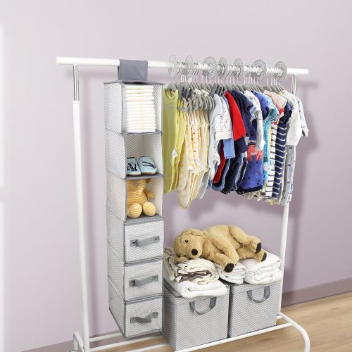  [아마존 핫딜] GOLOHO Nursery Organizer and Storage Closet Set (50 Pieces), Chevron Pattern, Grey and White