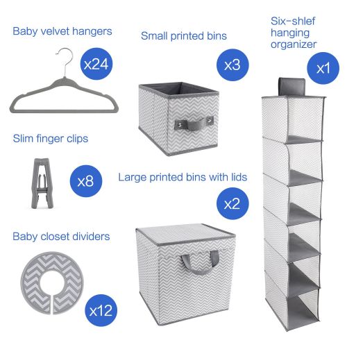  [아마존 핫딜] GOLOHO Nursery Organizer and Storage Closet Set (50 Pieces), Chevron Pattern, Grey and White