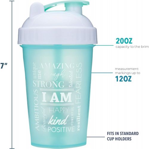  [아마존베스트]GOMOYO Motivational Quotes on Performa Perfect Shaker Bottle, 20oz Classic Protein Shaker Bottle, Advanced Actionrod Mixing Technology, Dishwasher Safe, Leak Proof (Achieve - Teal/Mint -
