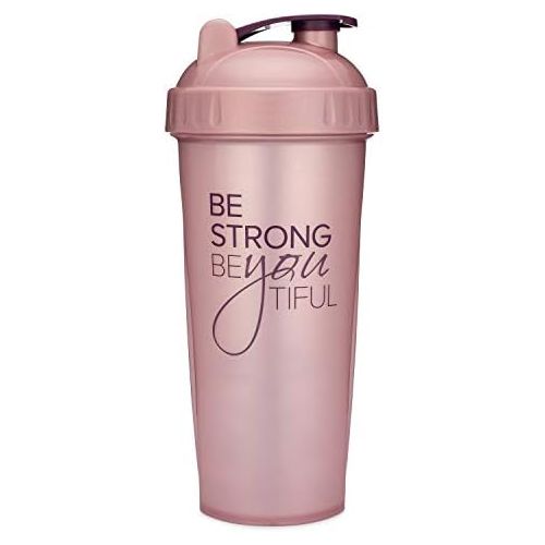 [아마존베스트]GOMOYO Motivational Quotes on Performa Perfect Shaker Bottle, 28 Ounce Classic Protein Shaker Cup, Dishwasher Safe, Perfect Gym Fitness Gift (Be Strong - Rose - 28oz)