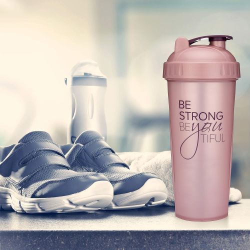  [아마존베스트]GOMOYO Motivational Quotes on Performa Perfect Shaker Bottle, 28 Ounce Classic Protein Shaker Cup, Dishwasher Safe, Perfect Gym Fitness Gift (Be Strong - Rose - 28oz)