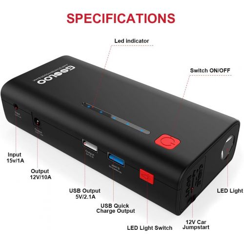  [아마존 핫딜]  [아마존핫딜]GOOLOO 800A Peak 18000mAh SuperSafe Car Jump Starter with USB Quick Charge 3.0 (Up to 7.0L Gas or 5.5L Diesel Engine), 12V Portable Power Pack Auto Battery Booster Phone Charger Bu