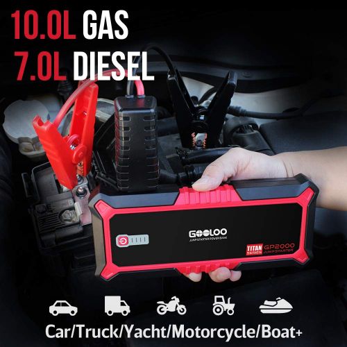  GOOLOO Upgraded 2000A Peak SuperSafe Car Jump Starter with USB Quick Charge 3.0 (Up to 10L Gas or 7L Diesel Engine) 12V Auto Battery Booster Power Pack Type-C Portable Phone Charge