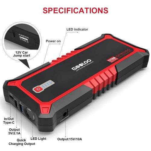  GOOLOO Upgraded 2000A Peak SuperSafe Car Jump Starter with USB Quick Charge 3.0 (Up to 10L Gas or 7L Diesel Engine) 12V Auto Battery Booster Power Pack Type-C Portable Phone Charge