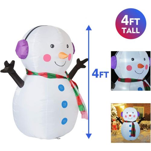  할로윈 용품GOOSH 4 FT Christmas Inflatable Outdoor Cute Snowman, Blow Up Yard Decoration Clearance with LED Lights Built-in for Holiday/Party/Xmas/Yard/Garden