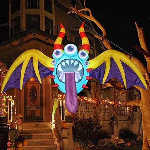  할로윈 용품GOOSH 4.4 FT Wide Halloween Inflatable Hanging Bat with 5 Eyes Blow Up Yard Decoration Clearance with LED Lights Built-in for Holiday/Party/Yard/Garden