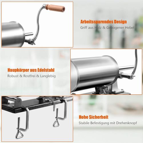  Goplus GOPLUS Edelstahl Wurstfueller Wurstfuellmaschine manuell Wurstmaschine Wurstpress Wurstspritze 4,8 L