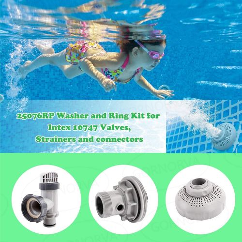  GORNORVA 25076RP Large Strainer Rubber 2 Washer and Ring Kit for 1-1/2in Fittings, 2 O-Ring Rubber Washer for Intex Pool Plunger Valves and 2 Intex Replacement Gasket- 10745, 10262