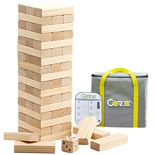  Gorock Giant Tumble Tower, Stacking Timber with Scoreboard Dice Carrying Bag, 56 PCS Wooden Block Building Game for Kids Adults Family(Stacks Up to 4.2 FT)