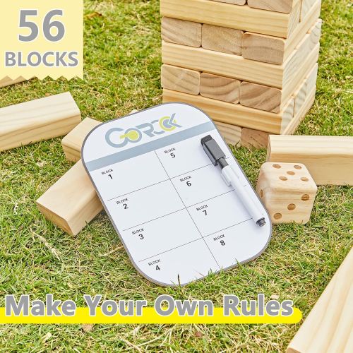  Gorock Giant Tumble Tower, Stacking Timber with Scoreboard Dice Carrying Bag, 56 PCS Wooden Block Building Game for Kids Adults Family(Stacks Up to 4.2 FT)