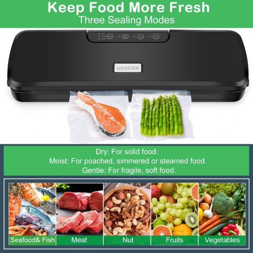  Goscien Food Vacuum Sealer Machine, One-Button Sealer Sealing System for Dry & Moist Food Preservation, Starter Kit with 15 PCS Bags Suitable for Home & Commerce