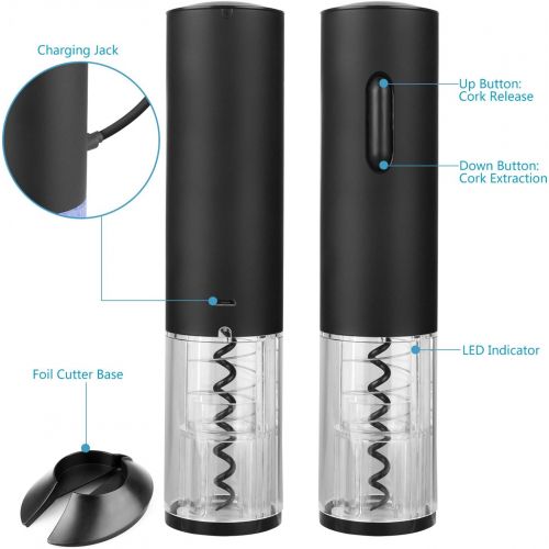  [아마존베스트]GOSCIEN Electric Wine Bottle Opener, Cordless Rechargeable Wine Opener, Automatic Corkscrew with USB Charging and Foil Cutter (Base), LED Indicator Light-Stainless Steel (Black)