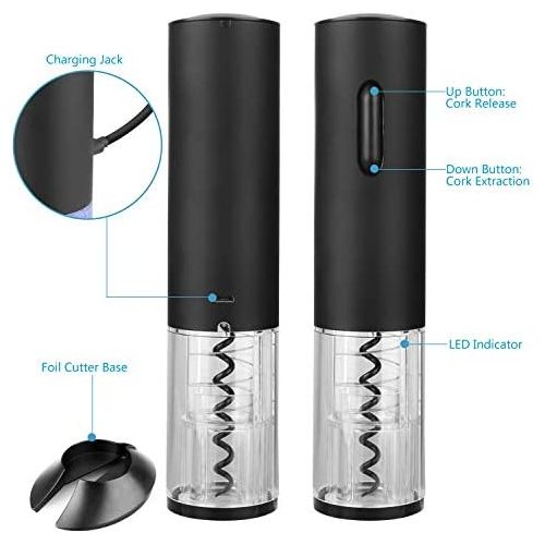  [아마존베스트]GOSCIEN Electric Wine Bottle Opener, Cordless Rechargeable Wine Opener, Automatic Corkscrew with USB Charging and Foil Cutter (Base), LED Indicator Light-Stainless Steel (Black)