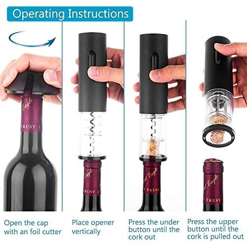  [아마존베스트]GOSCIEN Electric Wine Bottle Opener, Cordless Rechargeable Wine Opener, Automatic Corkscrew with USB Charging and Foil Cutter (Base), LED Indicator Light-Stainless Steel (Black)