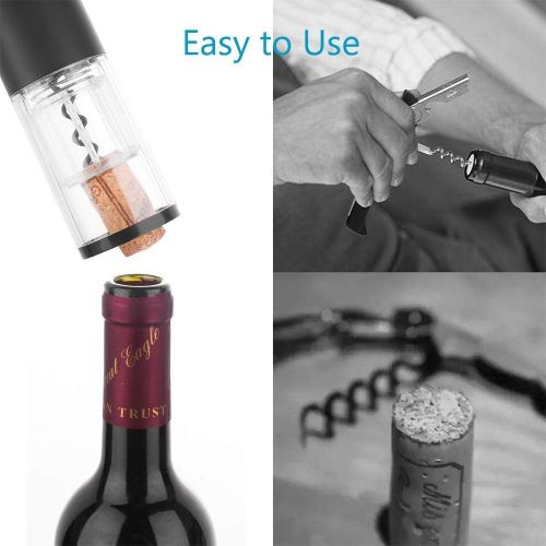  [아마존베스트]GOSCIEN Electric Wine Bottle Opener, Cordless Rechargeable Wine Opener, Automatic Corkscrew with USB Charging and Foil Cutter (Base), LED Indicator Light-Stainless Steel (Black)
