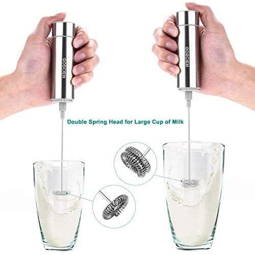  [아마존베스트]Goscien Electric Milk Frother, for Cappuccino, Macchiato, Latte, Hot Chocolate with Double & Simple Whisk, Battery Operation (Stainless Steel Cover Design), A, grey