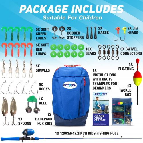  GOTAFISH Fishing Poles for Kids Ages 4-8 - Fishing Pole for Kids 8-10, Kids Fishing Pole, Tackle Box, Fishing Line, Spincast Reel and Kids Backpack Great Gift for Boys, Girls, Yout